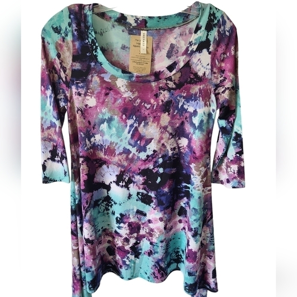 EMERALD 3/4 Sleeve Watercolor Tunic Top Size Small NWT - Picture 2 of 6